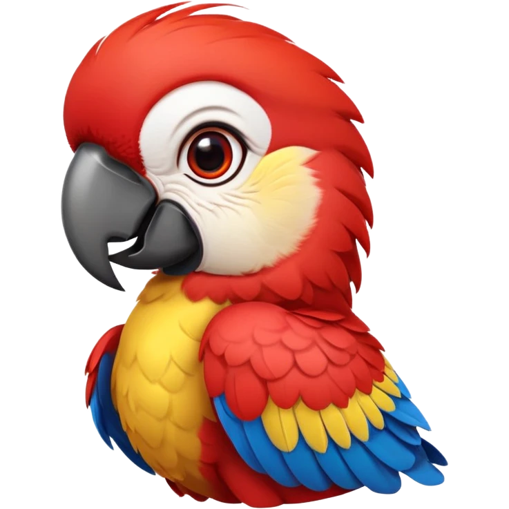 cinematic-cute-macaw-portrait-emoji,-head-tilted-playfully-and-inquisitively,-with-a-dazzling-red-plumage-and-round,-sparkling-eyes-filled-with-charm,-simplified-yet-irresistibly-adorable-features,-highly-detailed, white beak emoji