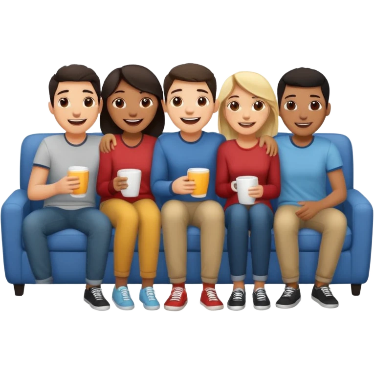 group of friends on couch having fun emoji
