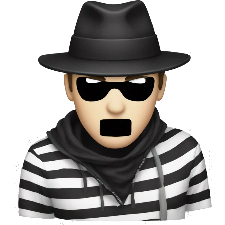 Robber emoji with black hat and white and black stripes for shirt emoji