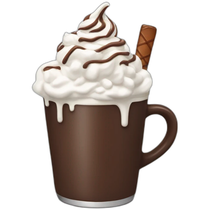 hot chocolate with whipped cream and a chocolate stick emoji