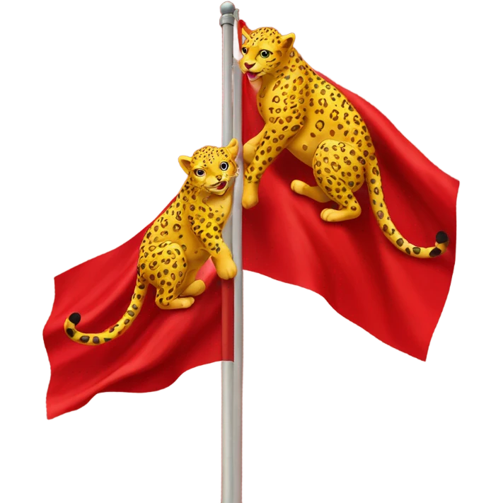 two yellow leopards on red flag emoji