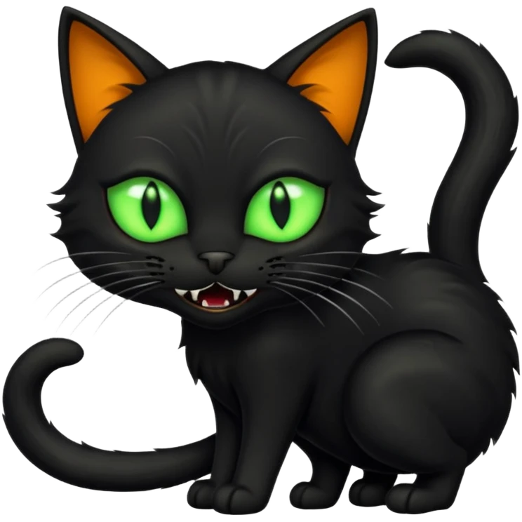 scary black cat with fur raised, glowing eyes, and fangs emoji