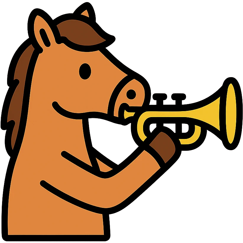 color outline icon of horse playing trumpet emoji