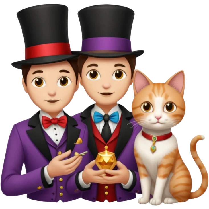 magician couple and their pet cat emoji
