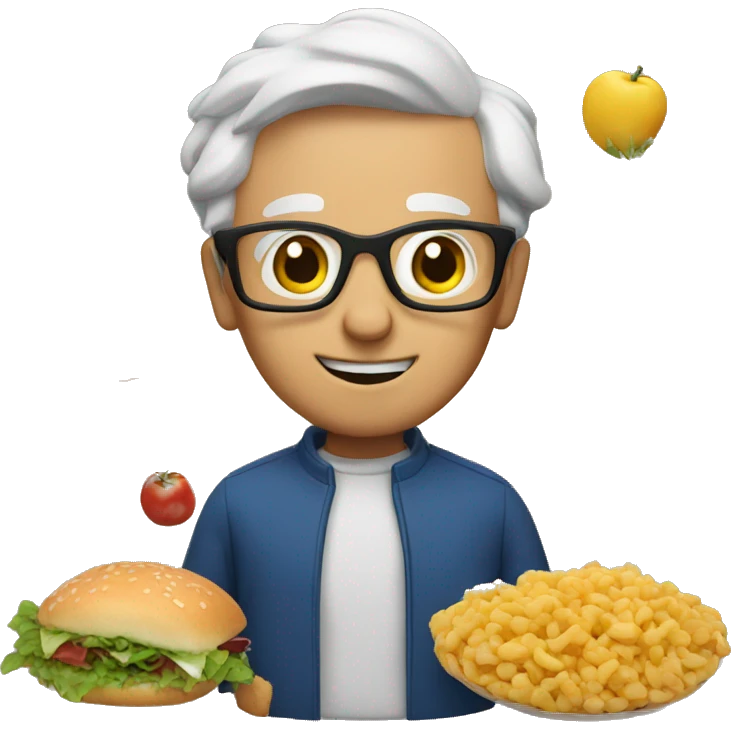 Albert surrounded with food emoji
