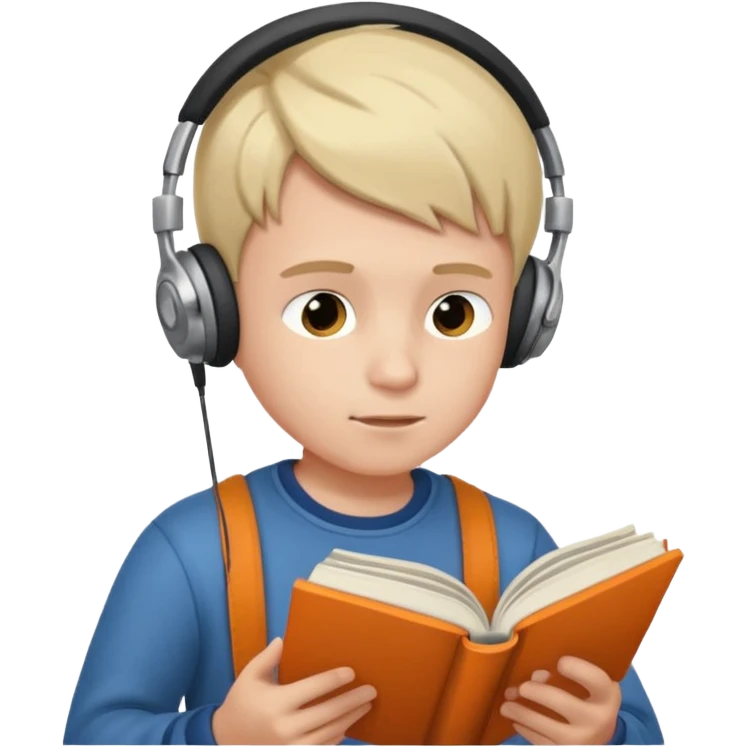 a boy wearing earphone and read book emoji
