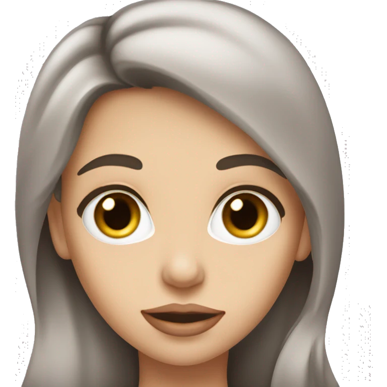 A girl with fair skin, grey eyes, plump lips and very long brown hair  emoji