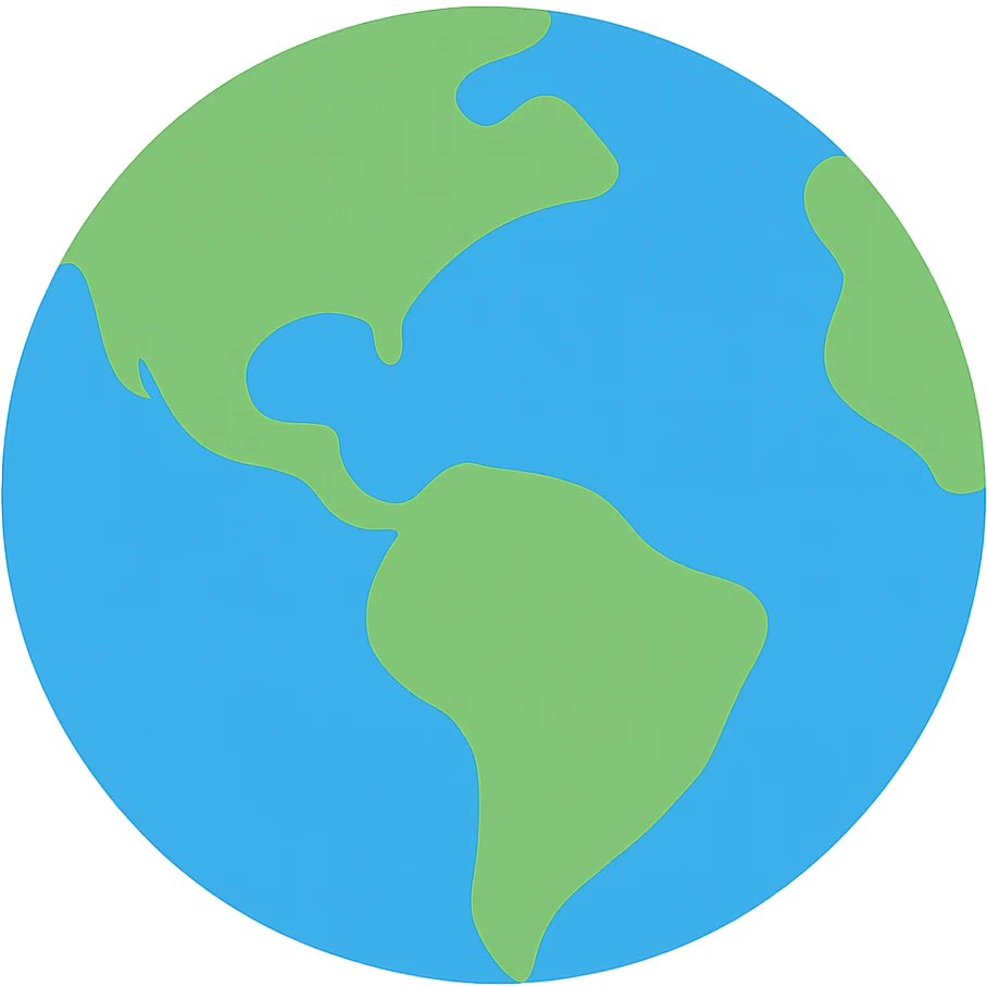 Create an emoji-style planet Earth with a simple, round, and colorful look. No text. Transparent background. emoji