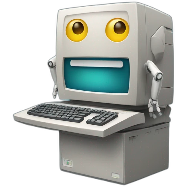 Anthropomorphic computer with a face, arms and legs doing something random emoji