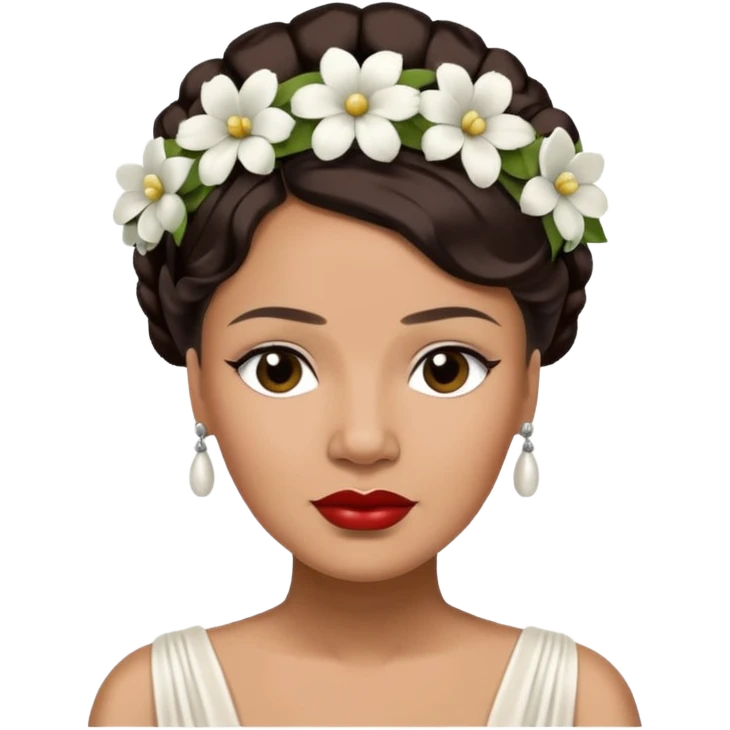 Billie Holiday with dark brown hair with white flowers headdress  emoji