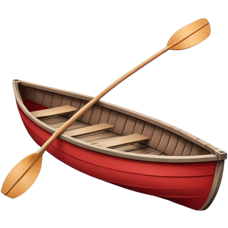 A red rowboat with a cute face and little oars as arms emoji