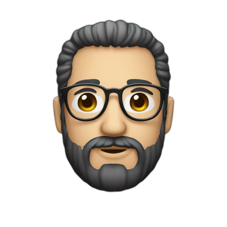 Hombre gordo con canas barba cana y lentes azules redondos emoji