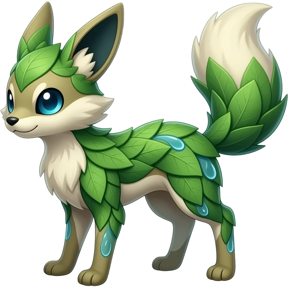 Leafeon-Vaporeon-Furret-fusion-hybrid-animal-creature with tufted ears, tufted tail emoji
