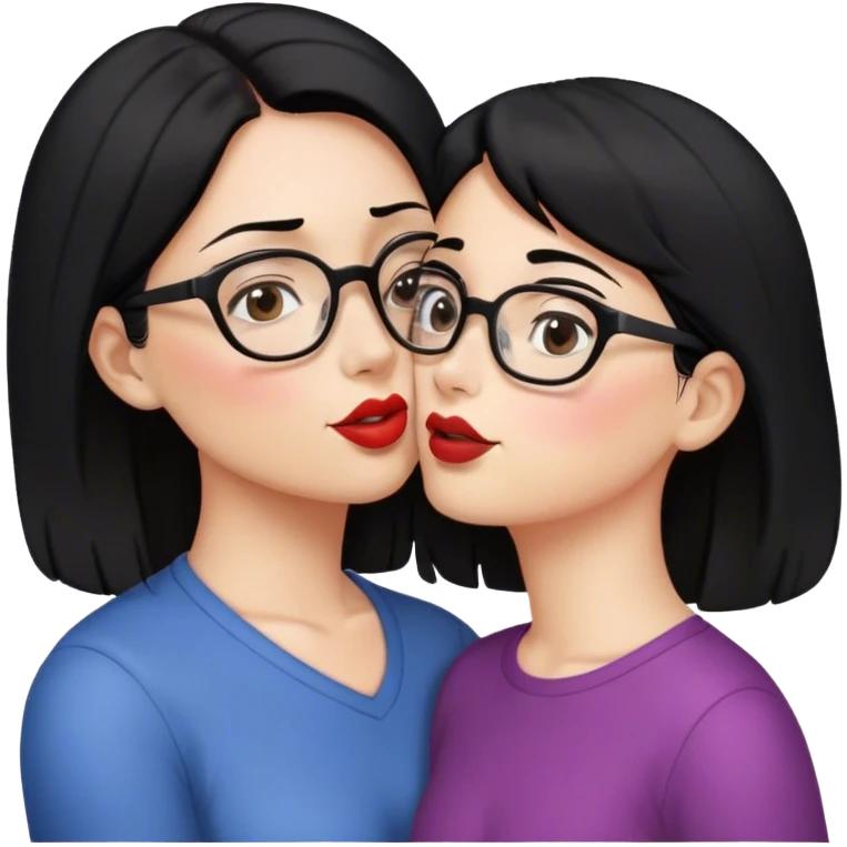 A middle age woman with glasses and black hair kissing a girl with brown hair emoji