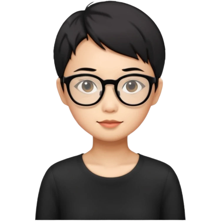 singapore chinese, black short hair, wear black frame glasses, relatively thin, pokey face emoji