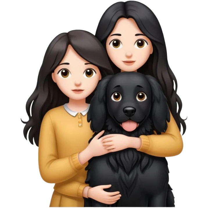 A long-haired girl is holding a big black dog with standing ears emoji