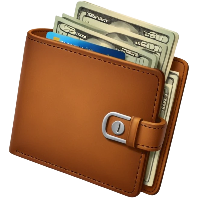 portefeuille marron avec quelques billets et carte bancaire emoji