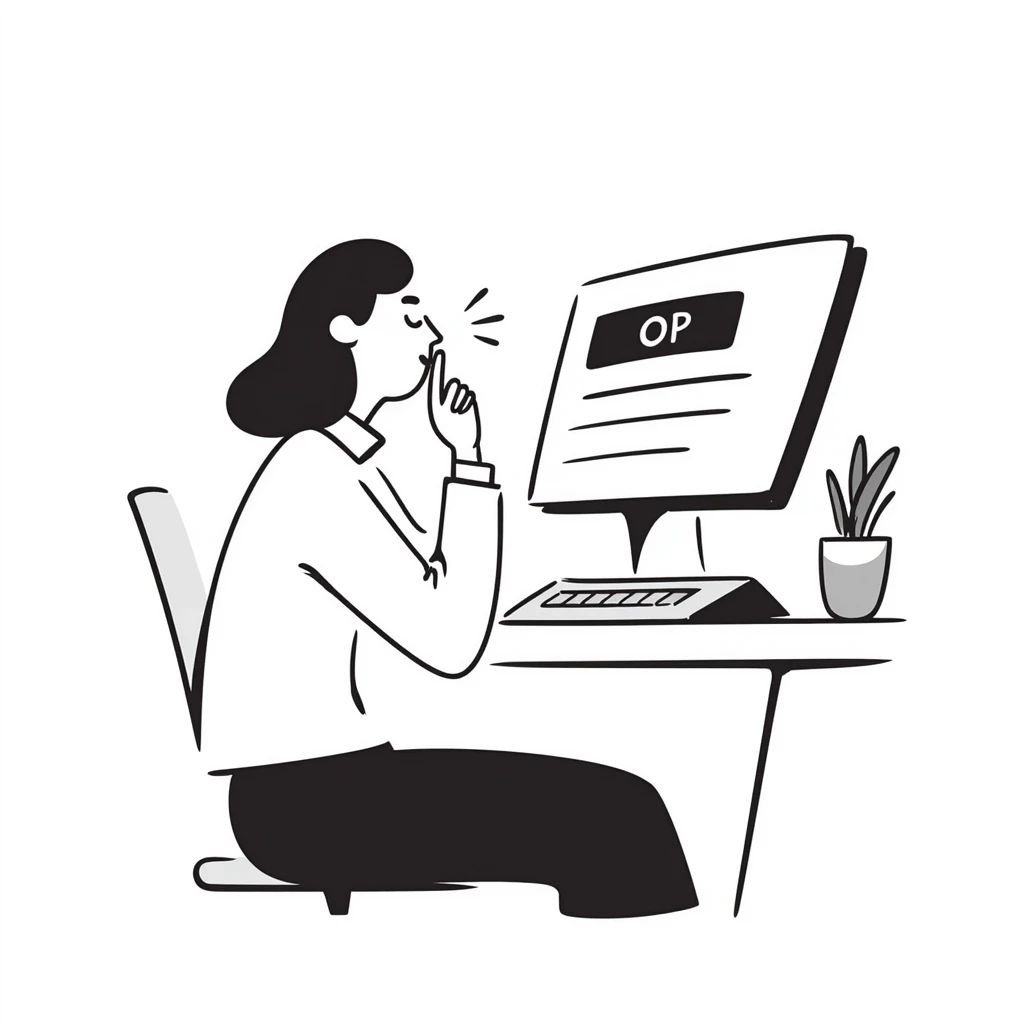 Person with calm expression, breathing deeply, finger hovering over keyboard, email draft visible emoji