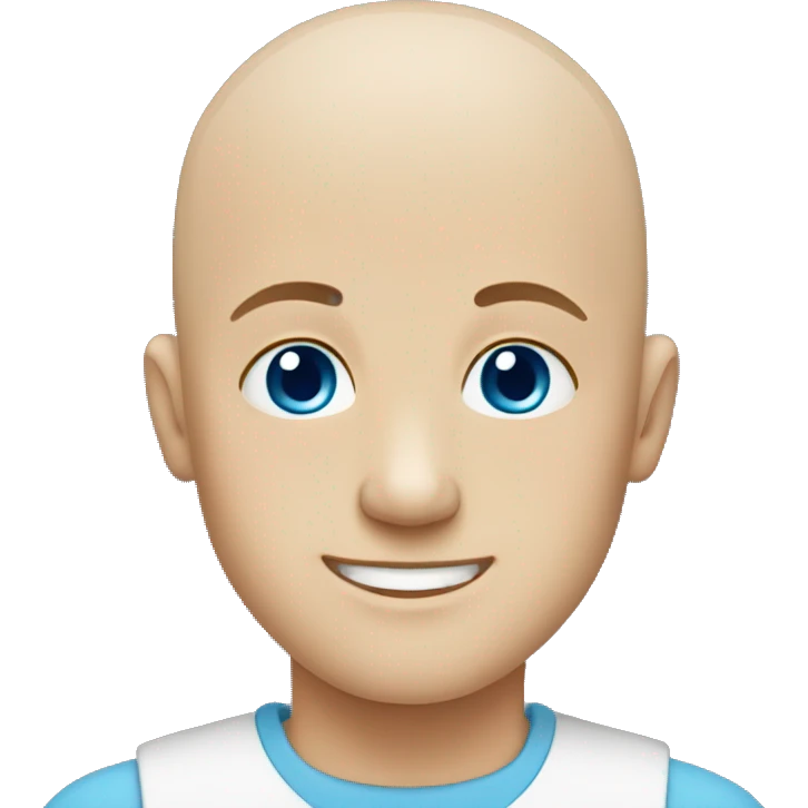 bald boy with a smile blue eyes emoji