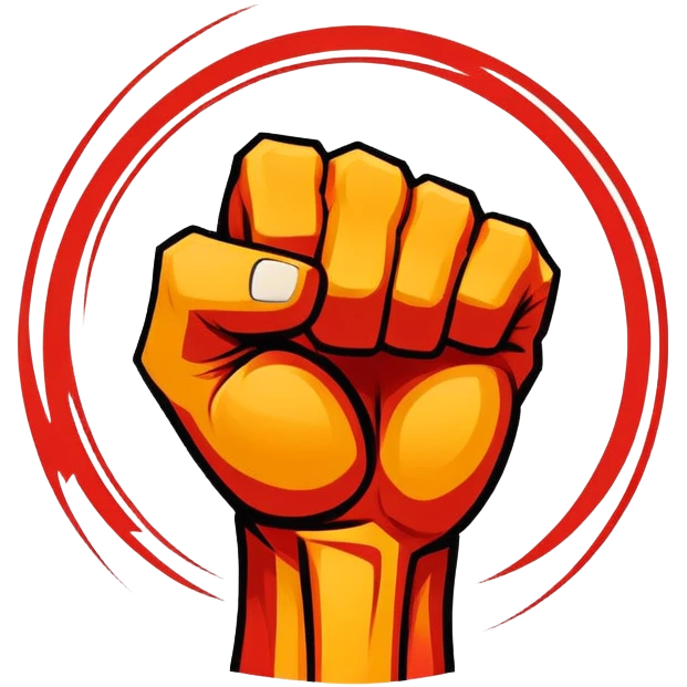 An emblem-style design symbolizing striking martial arts. The emblem features a powerful fist, representing strength and precision, surrounded by dynamic lines and motion, evoking speed and impact. Bold colors and sharp edges give the emblem an intense and energetic look emoji