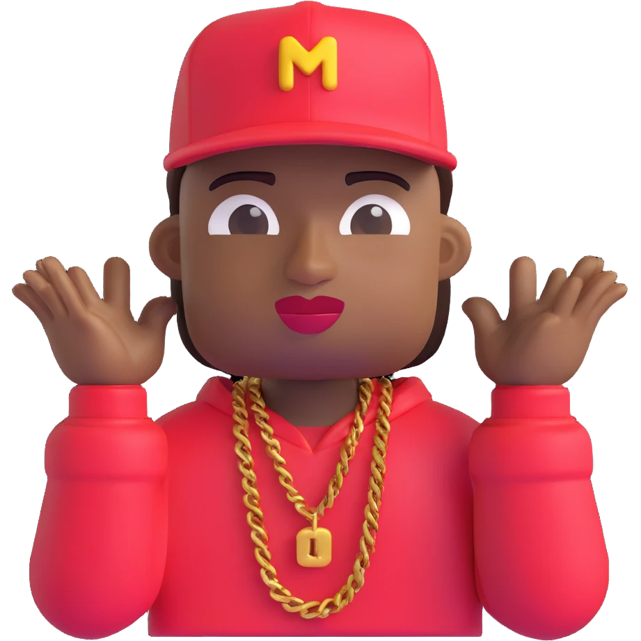 Make the rapper's skin significantly darker, keep the same 3D emoji style and all other features unchanged, with no background. emoji