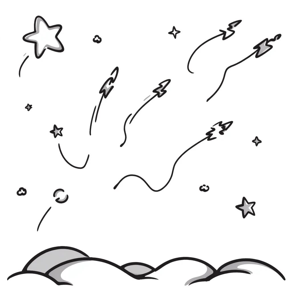 Hand-drawn starry night sky with constellations and shooting stars emoji