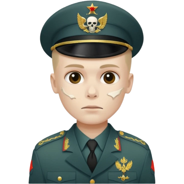 generate a realistic Russian soldier, but with a bare skull instead of a head emoji