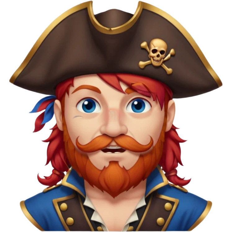 french pirate with hair that fades from brown to red , blue eyes, strong nose and a chin dimple winking and licking his mouth seductively emoji