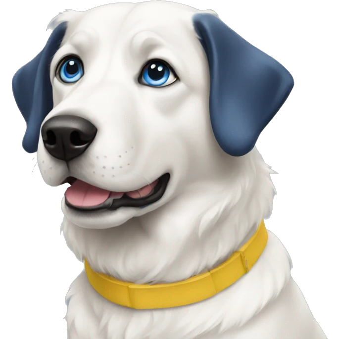 White dog blue eyes yellow collar  emoji