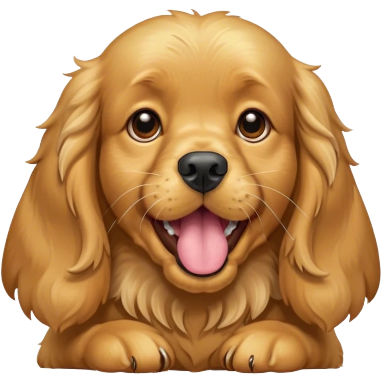 Cinematic Cute Yawning Gold Cocker Spaniel Portrait Emoji, Head tilted slightly with a dramatic, wide-open yawn, displaying a soft, shimmering golden coat and floppy ears, round brown eyes barely open in drowsy contentment, Simplified yet irresistibly adorable features, highly detailed, glowing with a soft, cozy glow, high shine, relaxed yet expressive, stylized with a touch of whimsy, bright and endearing, soft glowing outline, capturing the essence of a sleepy yet affectionate companion, so drowsy it feels like it could stretch out of the screen and curl up for a nap! emoji