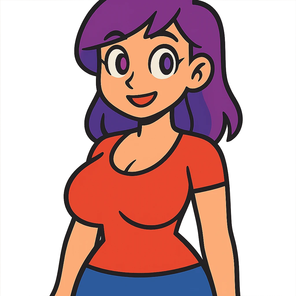 girl with large chest, purple hair, purple eyes emoji