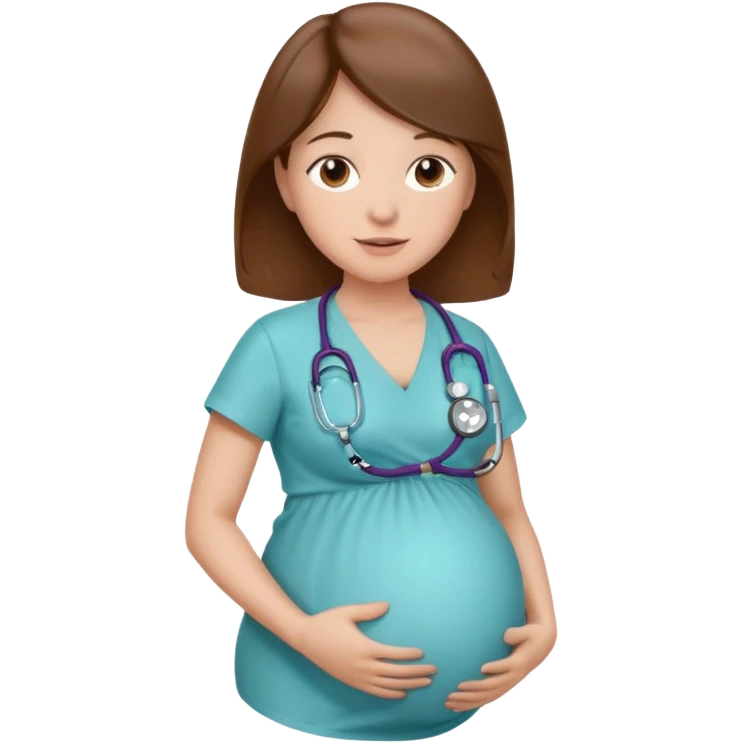 A pregnant woman with long brown hair and belly with a stethoscope emoji