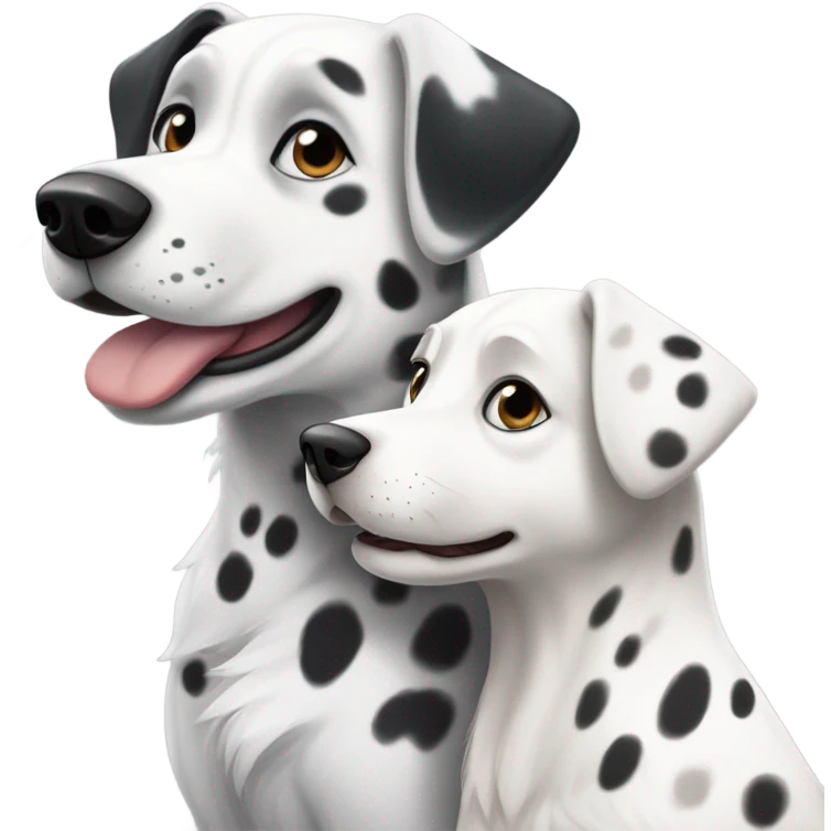 shibi style, dalmatian, white and grey siberian husky, in love emoji