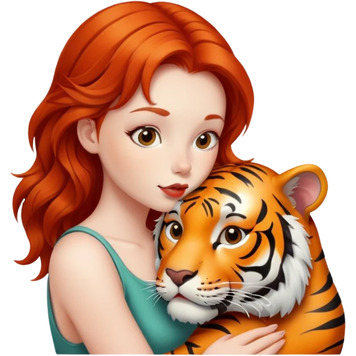redhead girl kissing tiger emoji