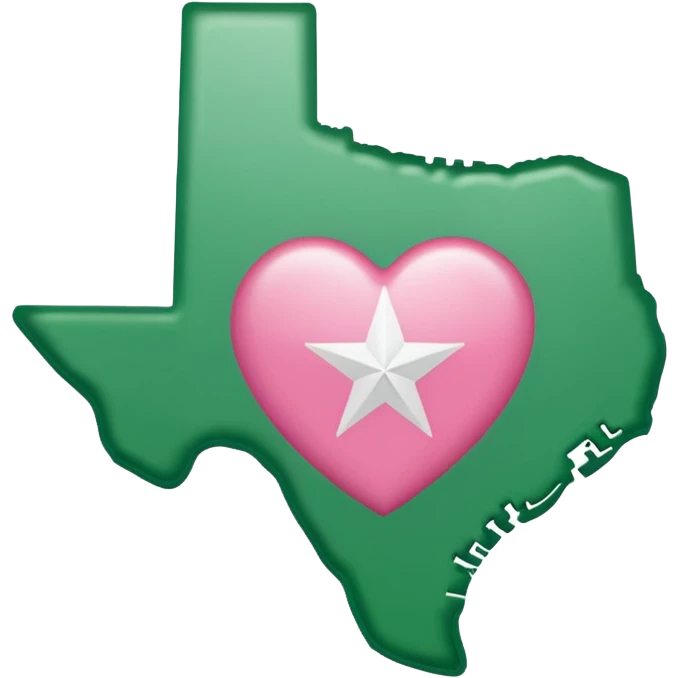 Kelly green state of Texas with small pink heart inside where hunt, Texas would be emoji