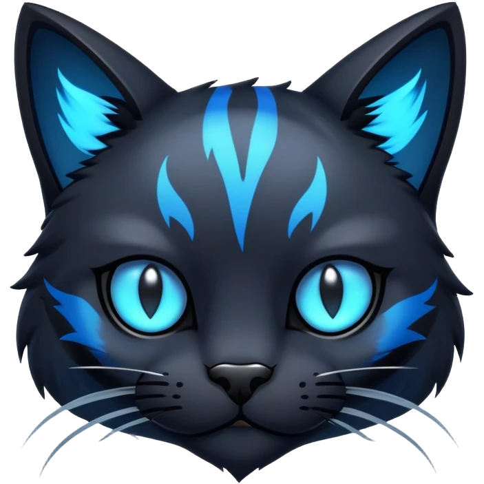 Cool cute edgy dark gloomy black abyssal Abyss-Night-Cat with glowing blue markings emoji