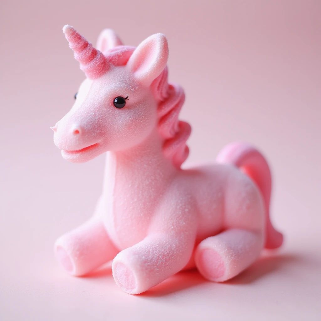 realistic pink candy shaped like a unicorn, photorealistic style emoji