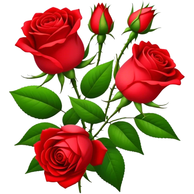 bouquet Bright Red Tea Rose, luxuriant, leaf, bud emoji
