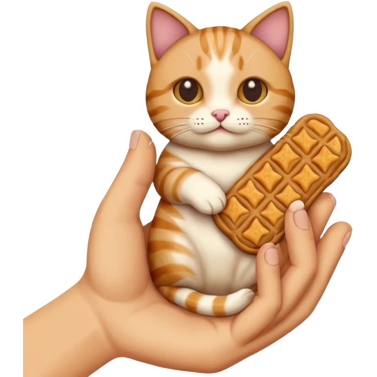 Create this which a hand holding a cat treat emoji