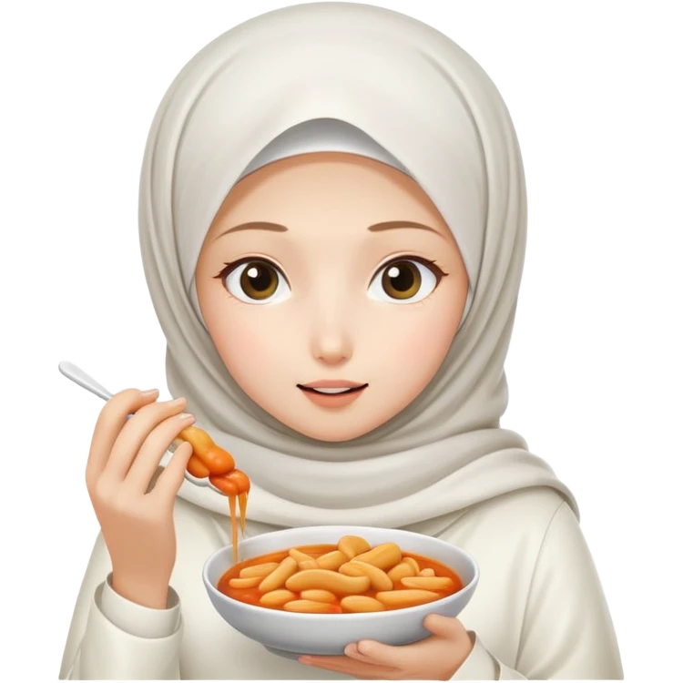 White hijab girl and tteokbokki emoji
