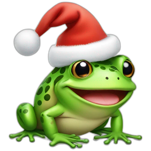 Happy frog with a christmas hat emoji