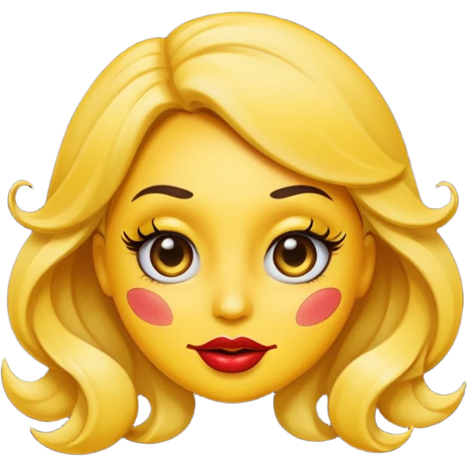 sassy yellow emoji face with long curled eyelashes, thick glossy lips, smirking expression, dramatic eyeshadow, side-eye look, bratty attitude, classic apple emoji style emoji