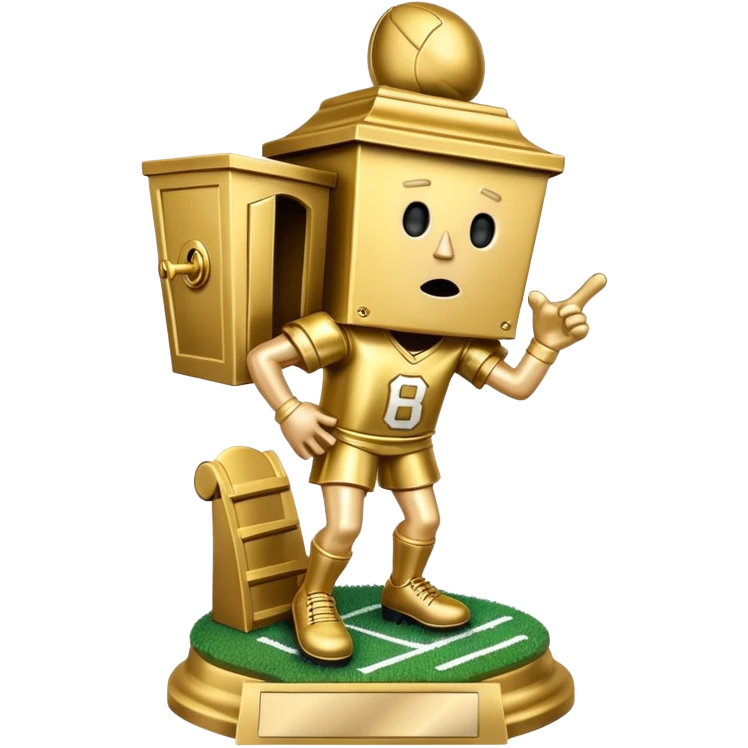 A "I STINK AT FANTASY FOOTBALL" trophy featuring an outhouse-shaped figure with legs on a metallic base - perfect for commemorating league losers.​​​​​​​​​​​​​​​​ emoji