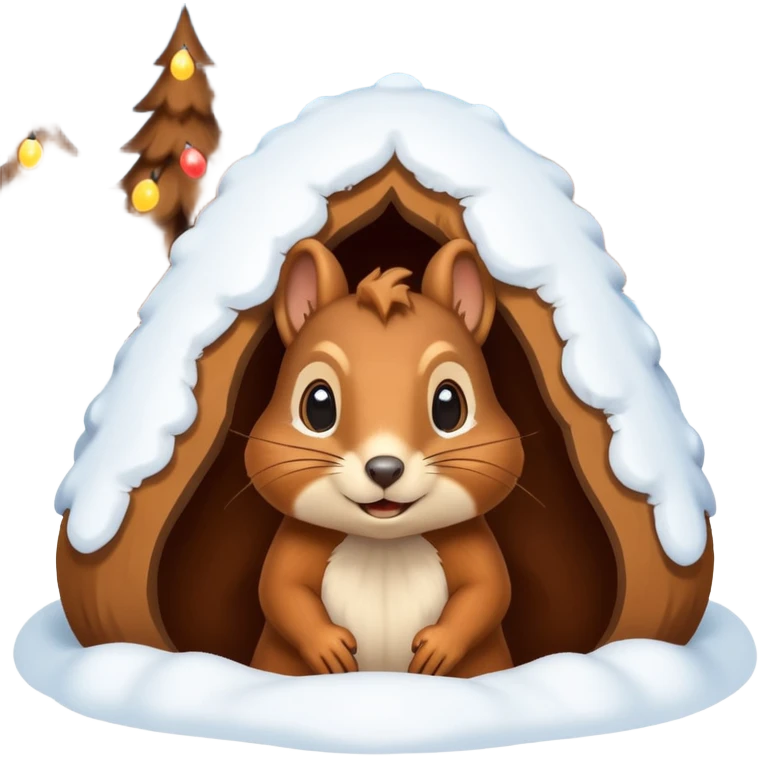 squirrel poking its head out of snow hill wearing christmas lights emoji