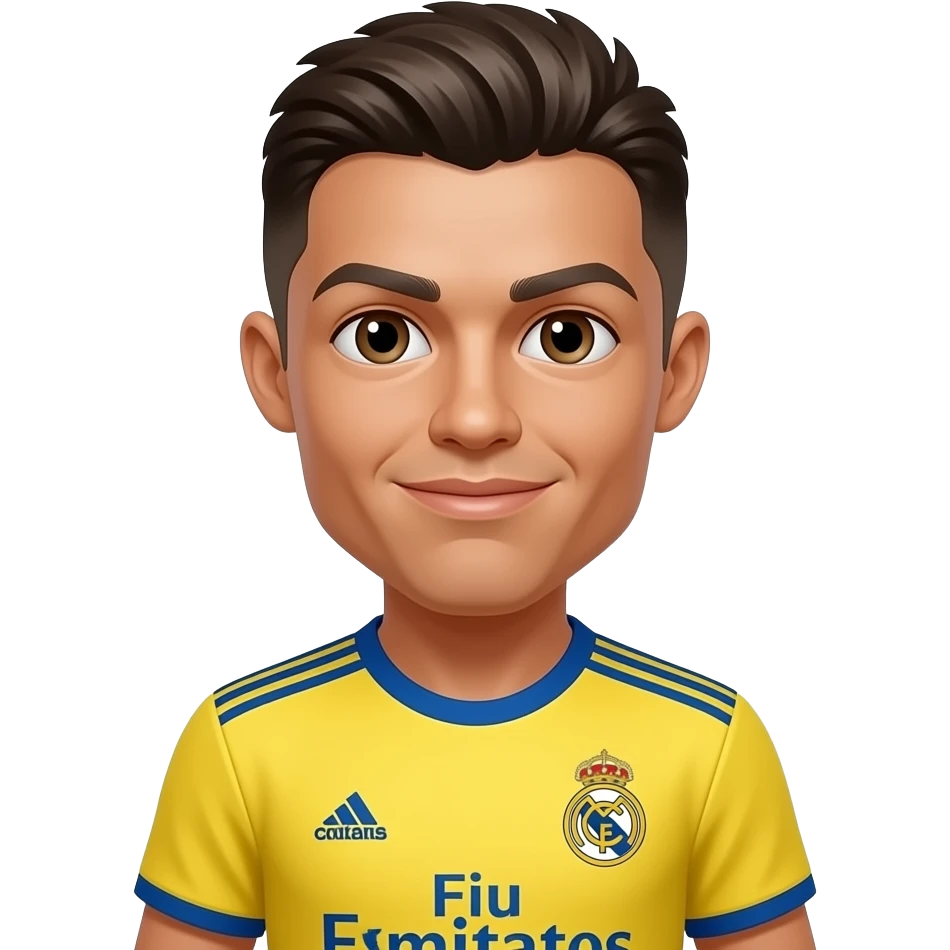 Coveka sa braon kosom sa dresom real madrida koji je zut i da pose ronaldo jr emoji