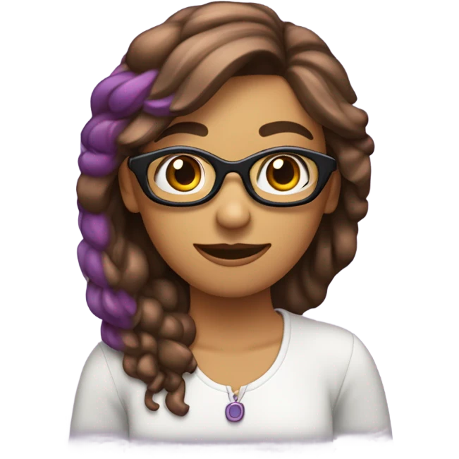 chica con jos marrones con gafas lilas i el pelo marron rizado emoji