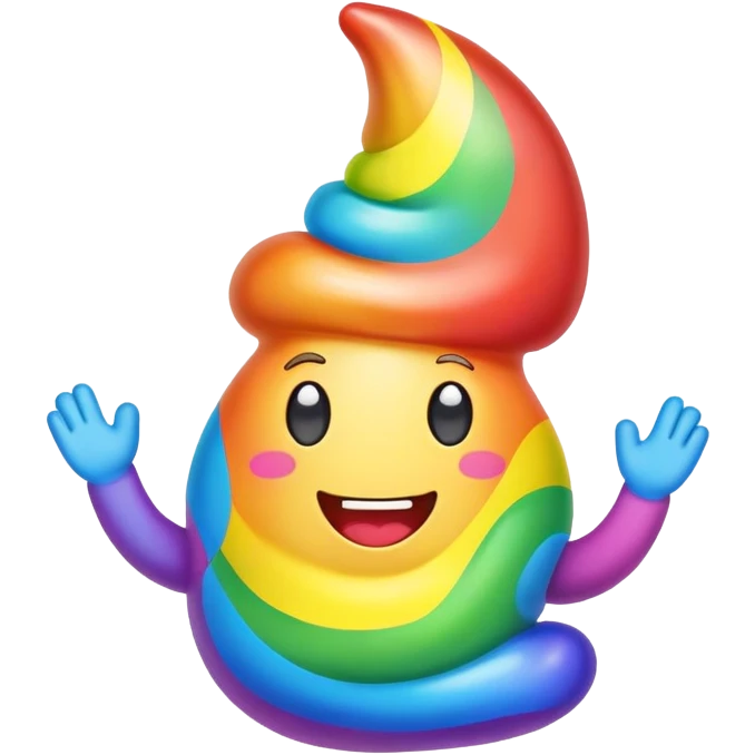 happy cheering Rainbow poop emoji