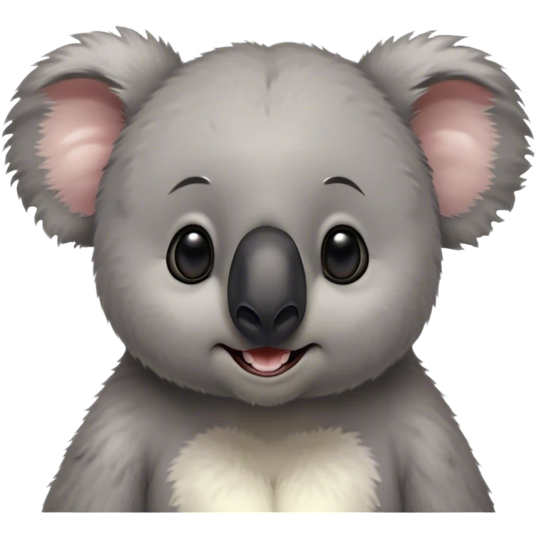 Cinematic Comical Koala Portrait Emoji, Head tilted dramatically with an exaggeratedly amused expression, featuring a quirky grey fur with a comically large black nose and wide, expressive eyes filled with playful disbelief, Simplified yet hilariously expressive features, highly detailed, glowing with a slightly sassy glow, high shine, dramatic yet playful, stylized with an air of cheeky eucalyptus mischief, bright and endearing, soft glowing outline, capturing the essence of a spirited and over‐the‐top koala, so meme‐worthy it feels like it could hug its way into internet fame instantly! emoji