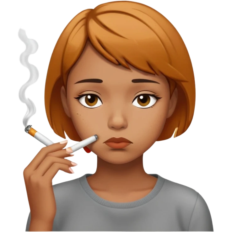 Girl smoking a cigarette depressed caramel skin, short hair emoji