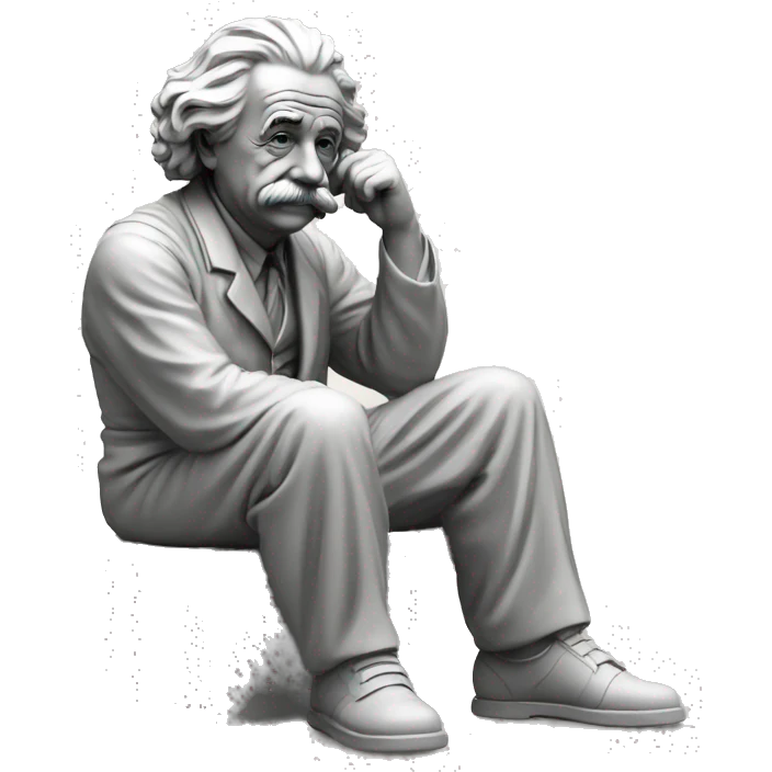 sitting philosopher-statue as albert einstein and thinking lean on fist emoji